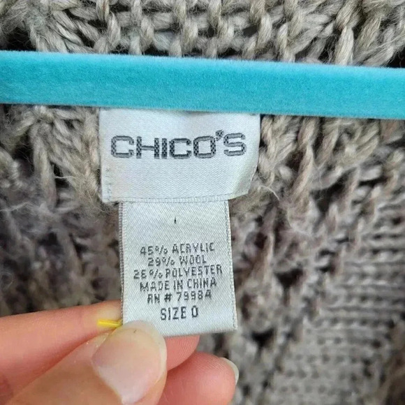 Chico's Brown Open Front Loose Knit Cardigan Sweater Women's Sz Small Wool Blend - Picture 3 of 6